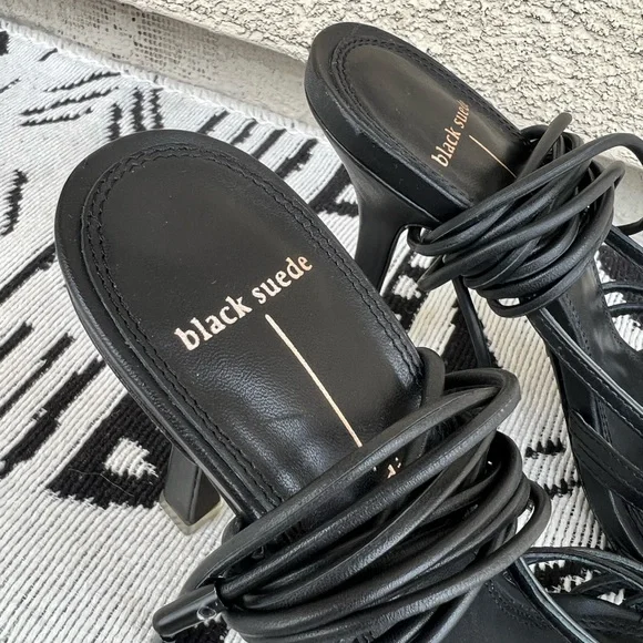 Black Suede Studio Black lace up square toe Strappy Sandal heels Size 37.5 (7.5) - Picture 2 of 9